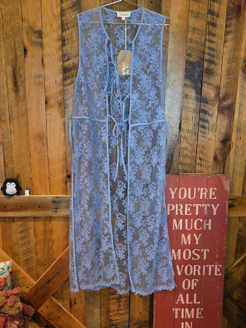 056p Listicle Sheer Floral Lace Kimono- Slate Blue